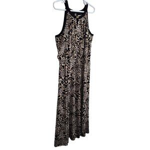 Calvin Klein Womens Size 1X Dress Animal Print Maxi Keyhole Flowing Drawstring
